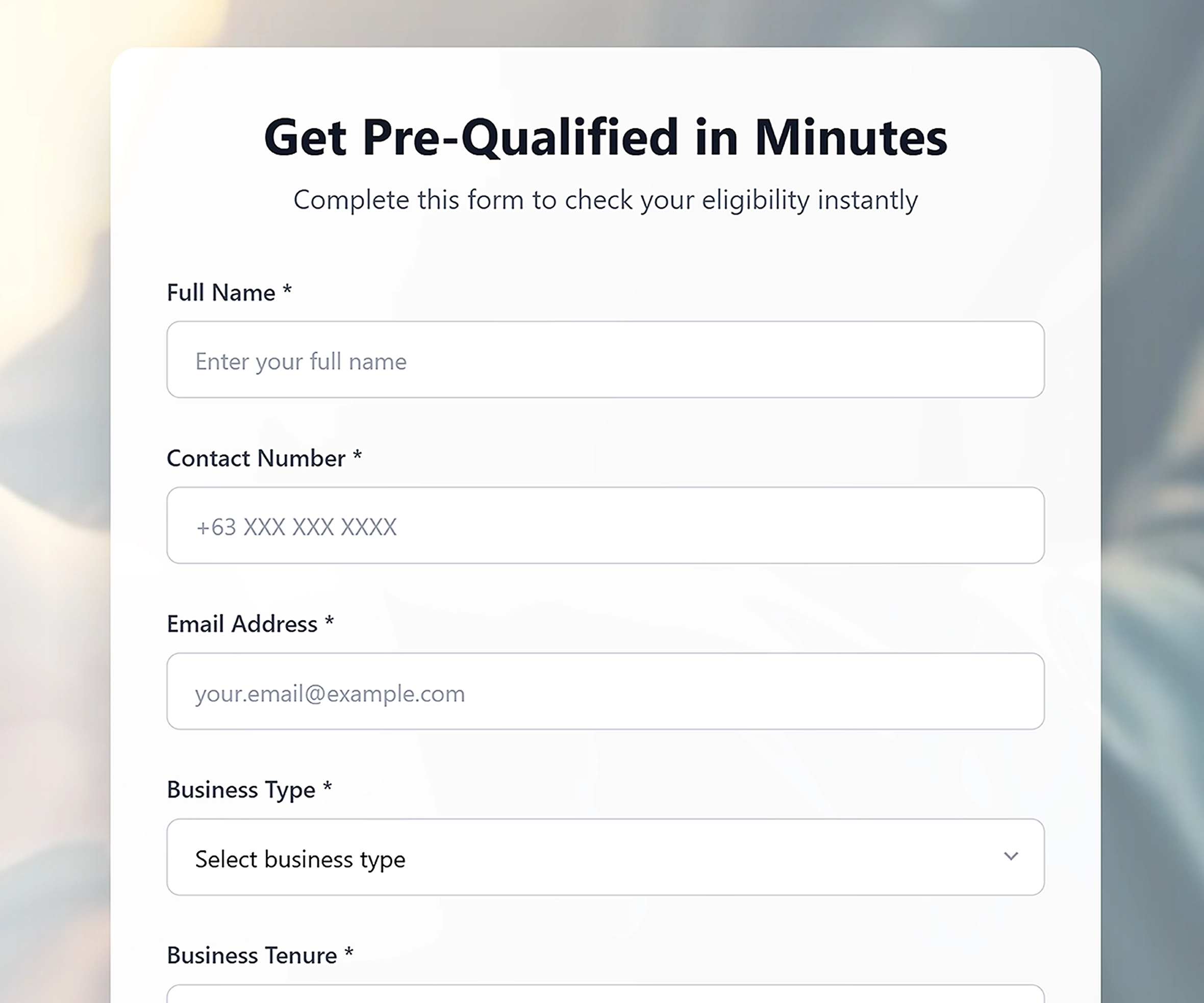 Loan pre-qualification application form